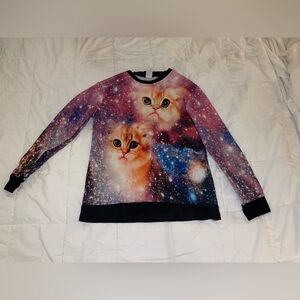 Cat Galazy Print Sweatshirt Size Medium
